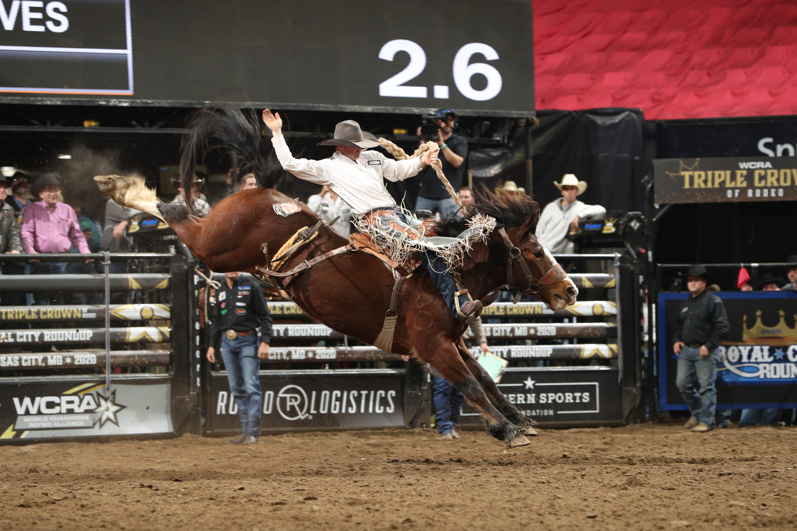 Shorty Garrett, Hell on Hooves, JJ, during the Kansas City WCRA Rodeo. Photo by Andy Watson
